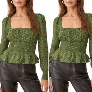 NWT! REFORMATION Hearth Longsleeve Green Dot Top Size 8